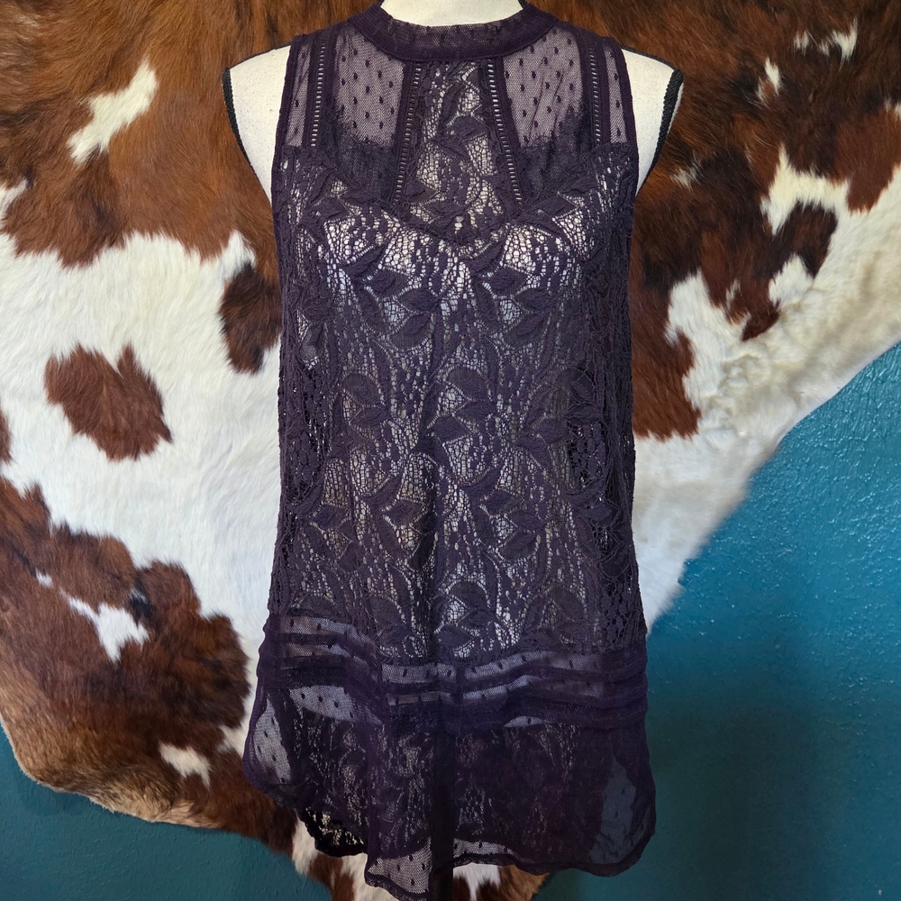 Free People Deep Purple Lace Top